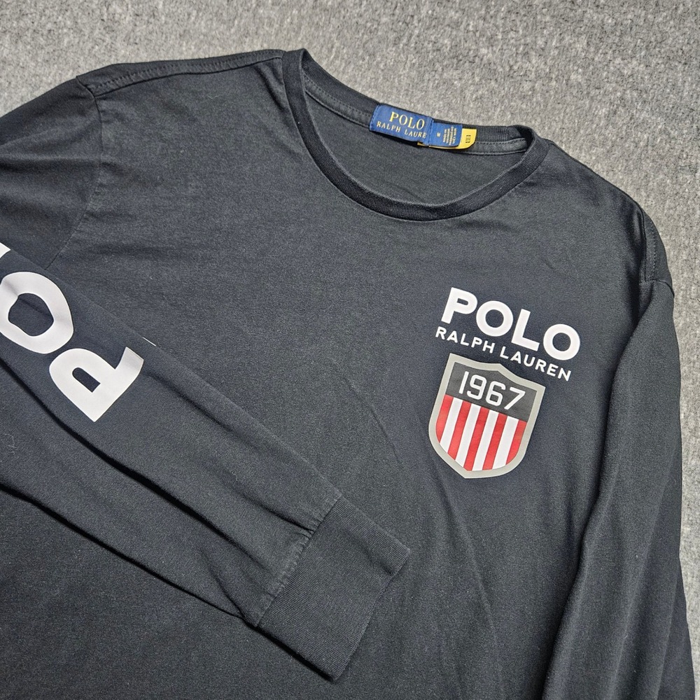 Polo Ralph Lauren Long Sleeve T-Shirt Mens M Black 1967 Shield Graphic Logo